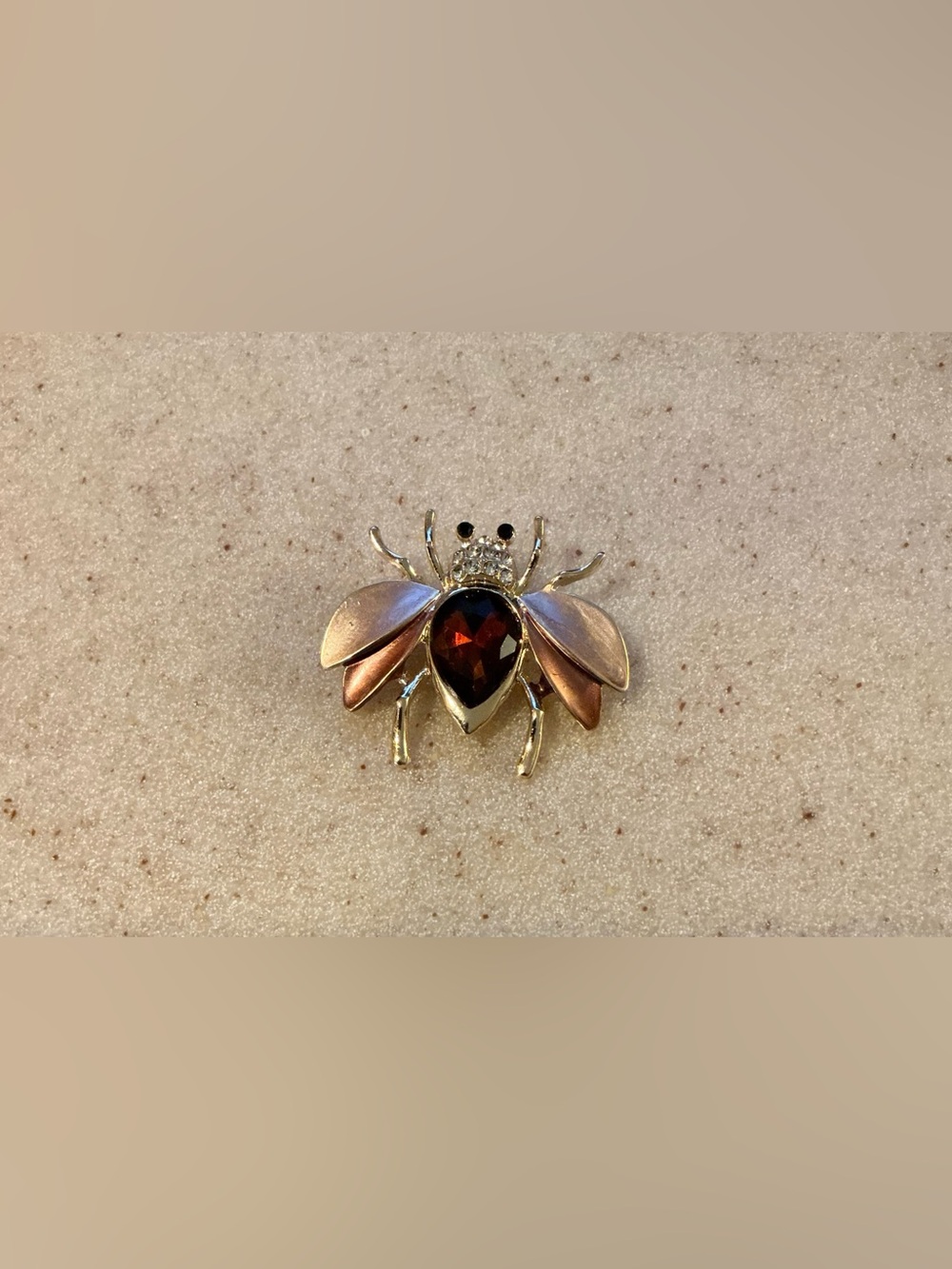 Gold-tone Bee Brooch with Amber Faceted Stone